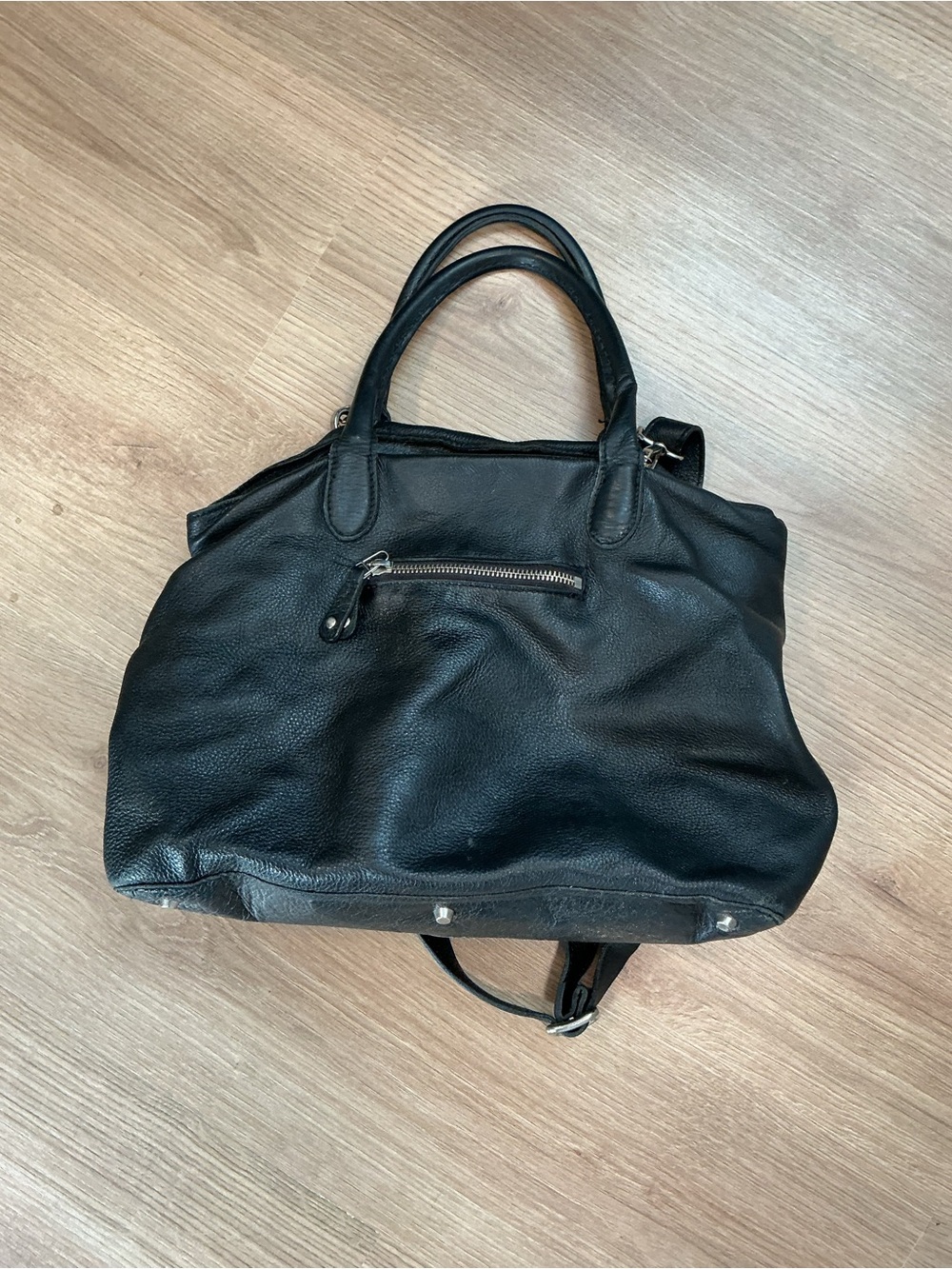 Roots Classic Black Leather Tote Handbag